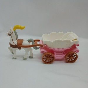 Fisher Price Loving Family, Pink White Doll Carriage With Horse